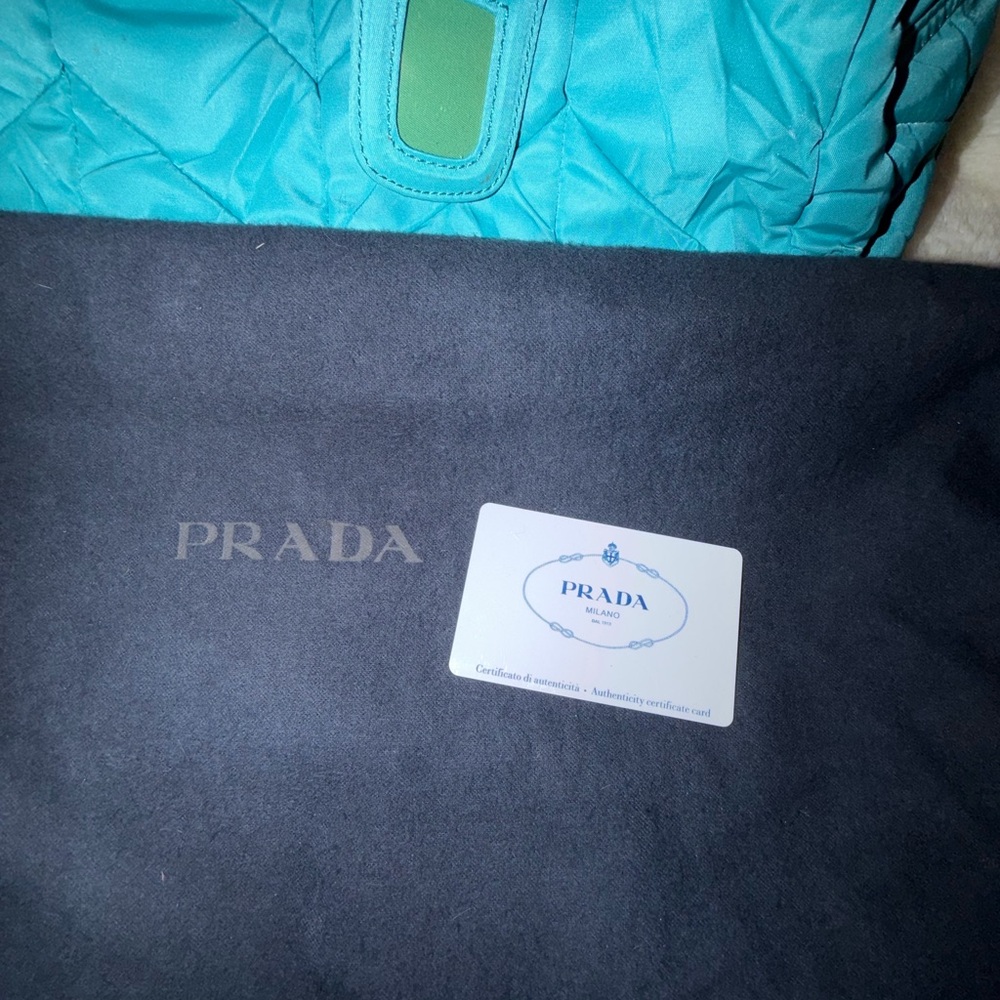 PRADA TURQUOISE QUILTED WITH COA CARD DUSTBAG AND LONG STRAP - Picture 14 of 16